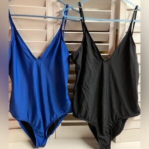 Two one piece swimsuits size L . Low back with strappy detail